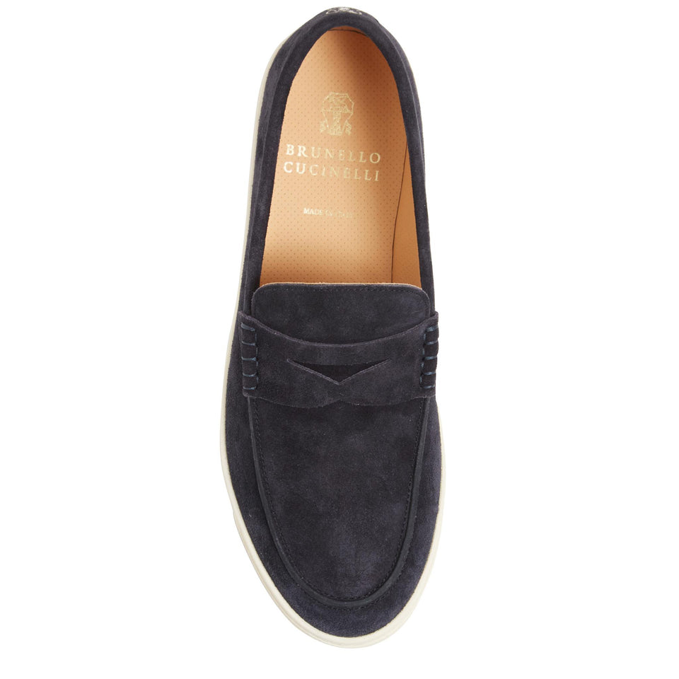 Mocassino in suede blu MZUSILN312 C8144 BRUNELLO CUCINELLI