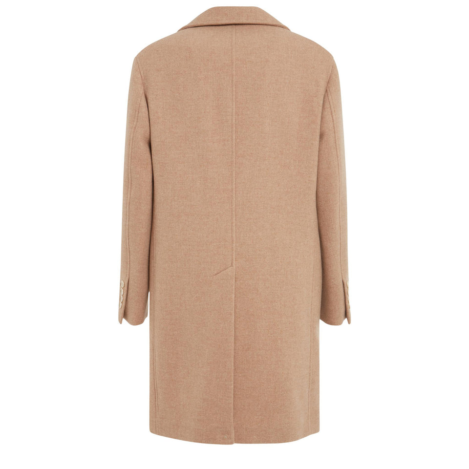Cappotto doppio petto in lana e cashmere beige