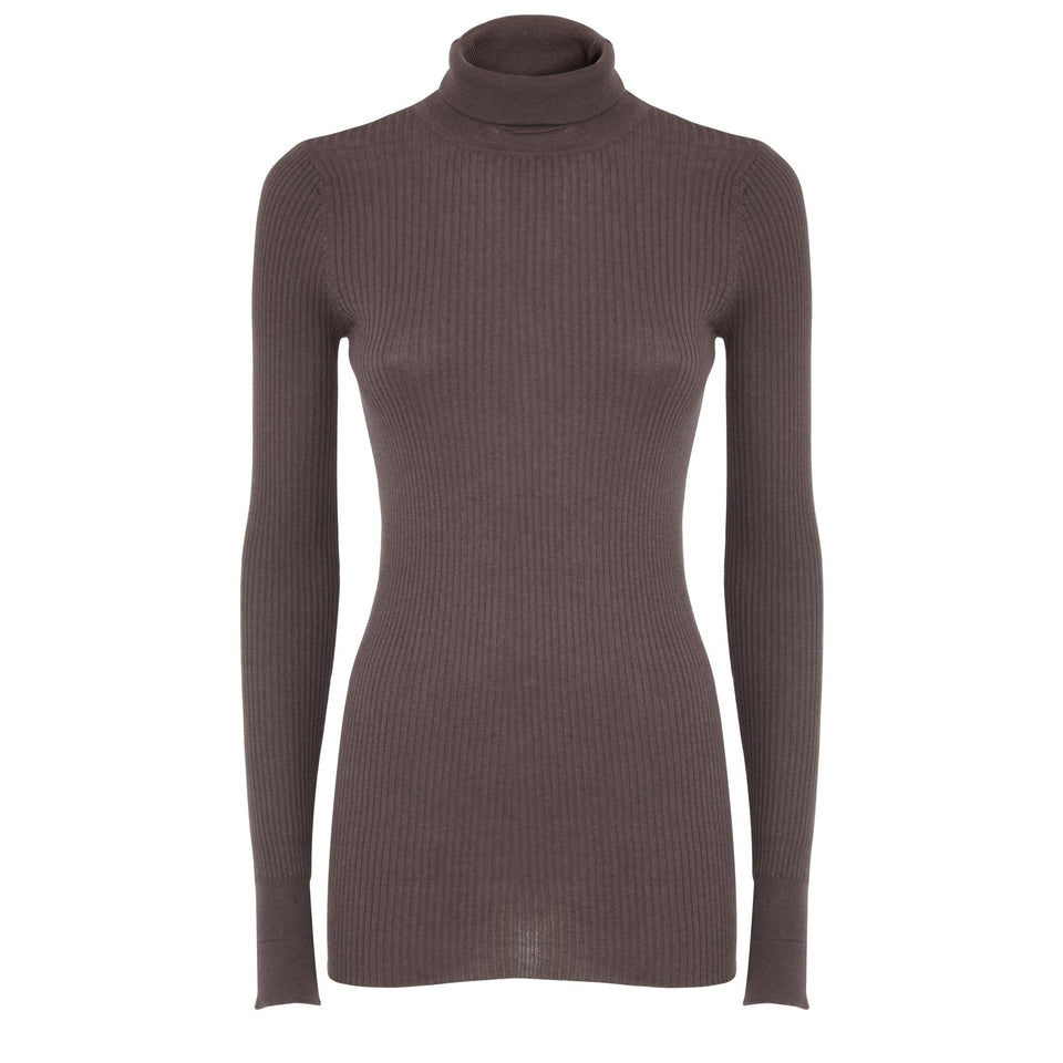 Brown silk "Bette" turtleneck