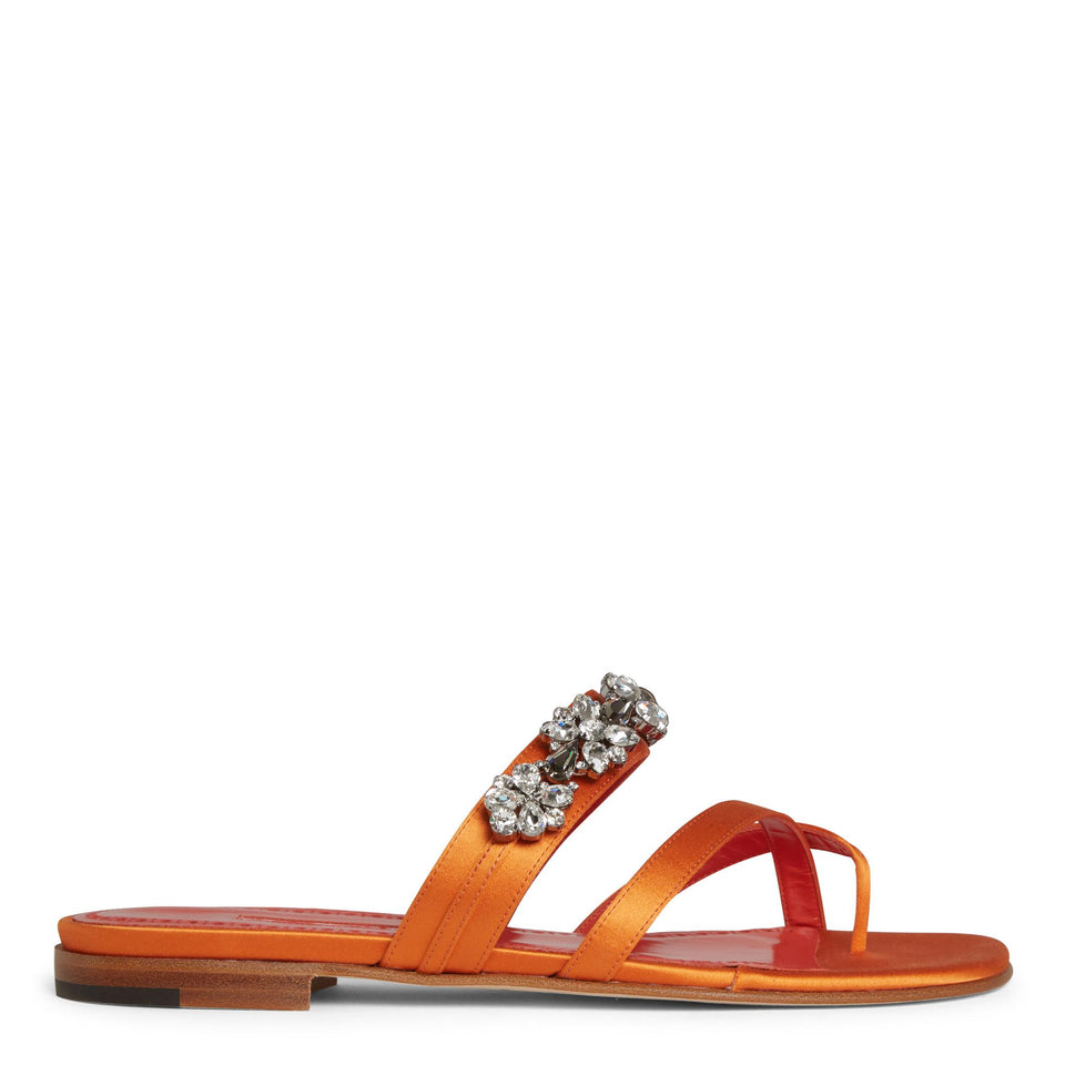 Sandalo flat "Perlusa" in raso arancio 224-1651 DORA MANOLO BLAHNIK