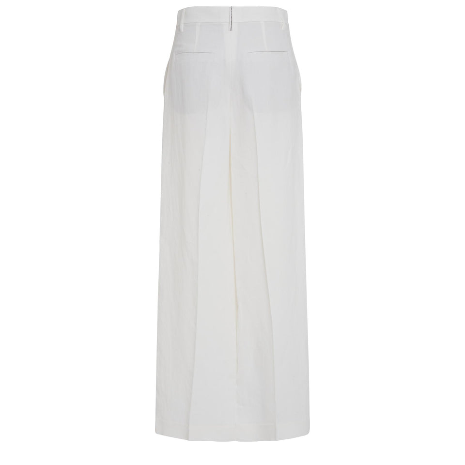 Pantalone a gamba larga in lino bianco