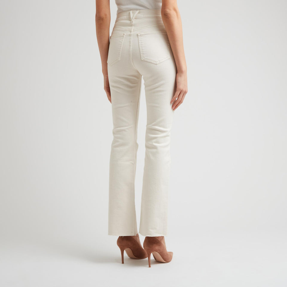 White denim flared jeans