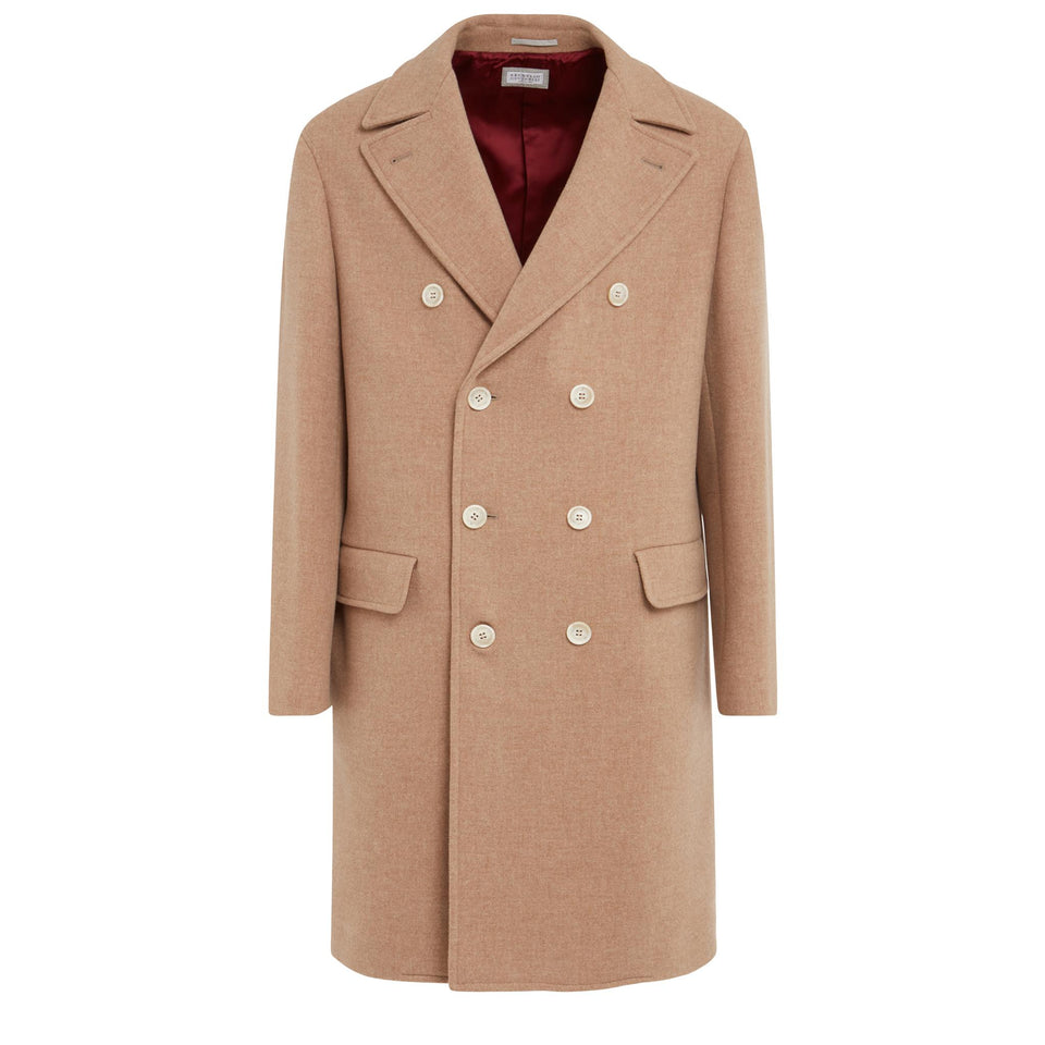 Cappotto doppio petto in lana e cashmere beige