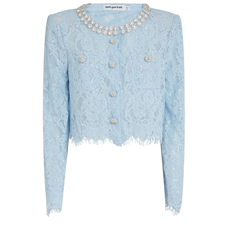Light blue fabric crop jacket