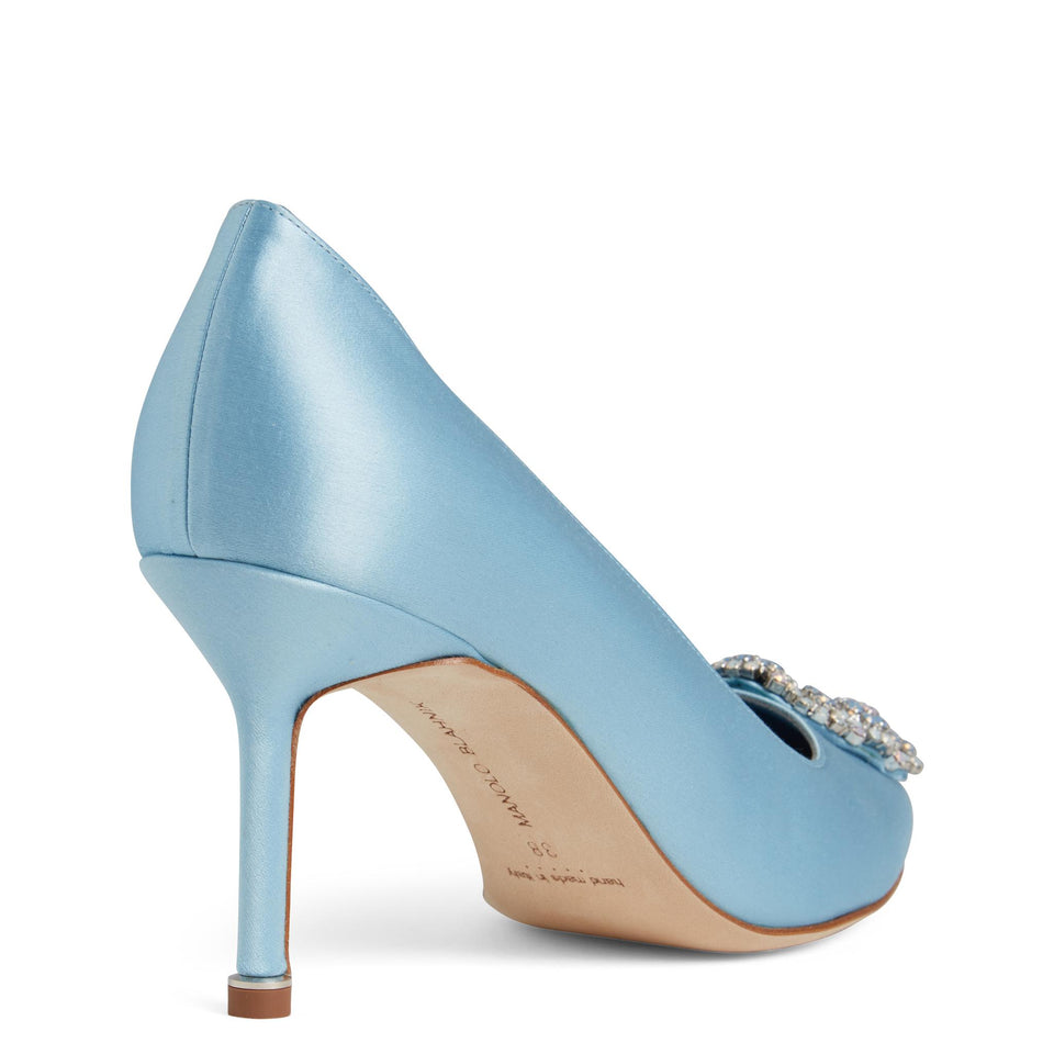 Décolleté "Hangisi70" in satin azzurre 423-1754 LBLU MANOLO BLAHNIK