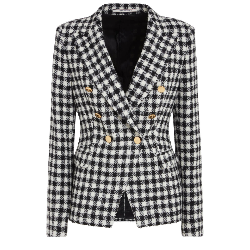 "Alicya" double breasted jacket in black and white wool