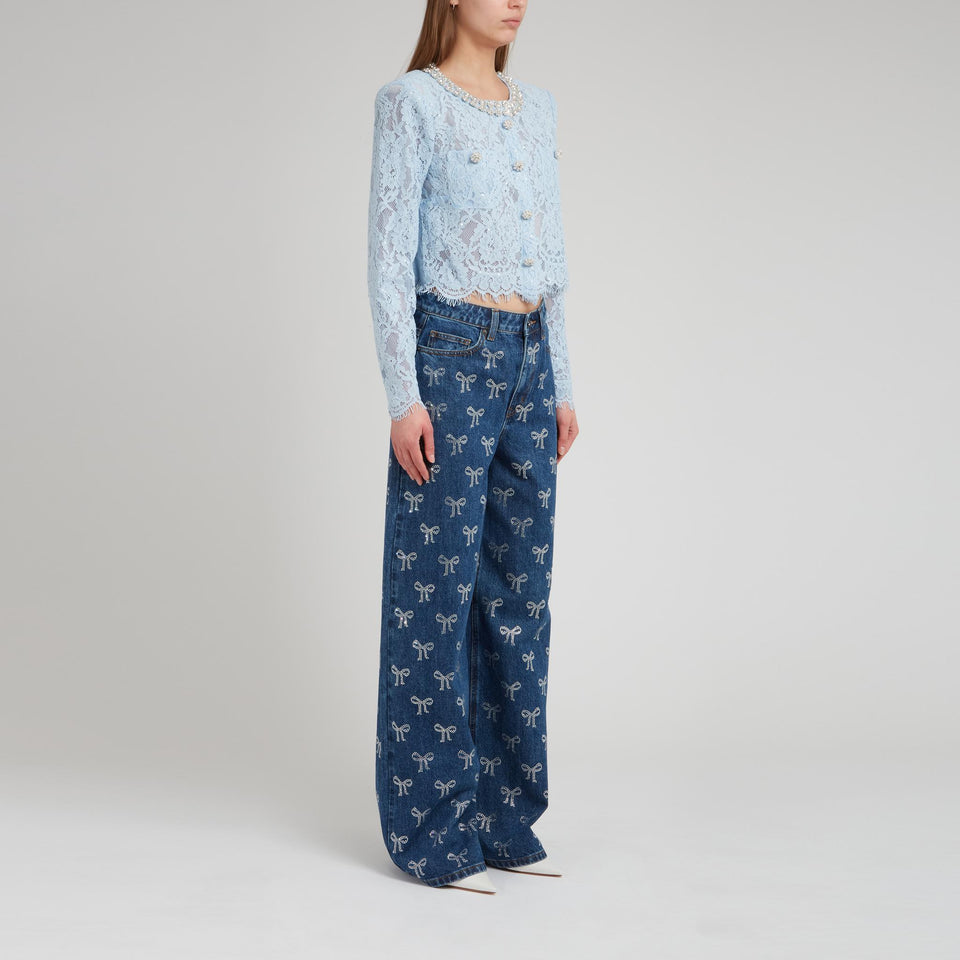 Light blue fabric crop jacket