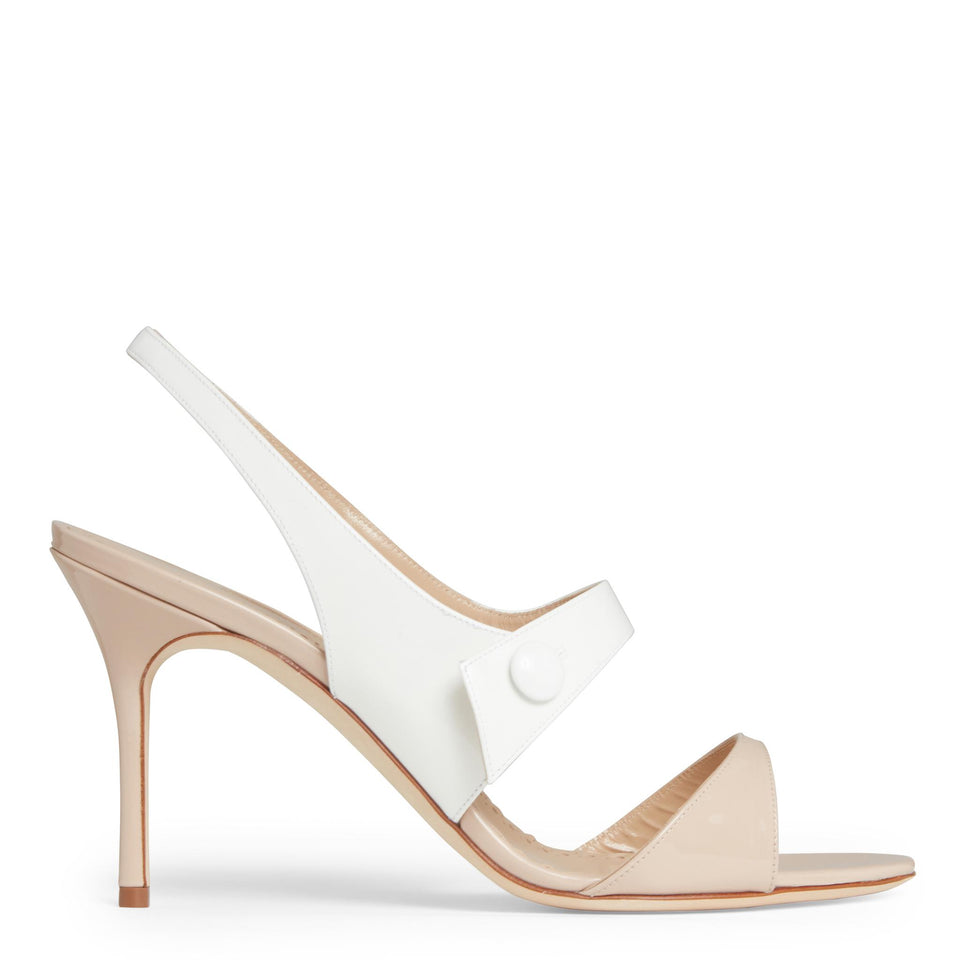 Sandali bicolor "Climnetra" in pelle beige 124-2678 DCRM/WHIT MANOLO BLAHNIK