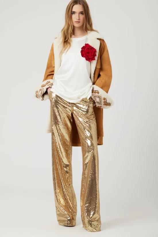 Gold fabric trousers