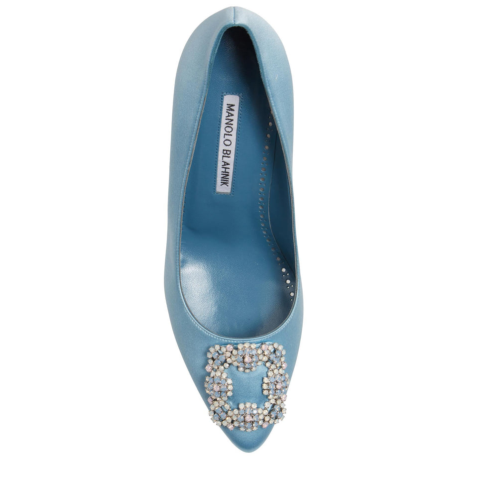 Décolleté "Hangisi70" in satin azzurre 423-1754 LBLU MANOLO BLAHNIK