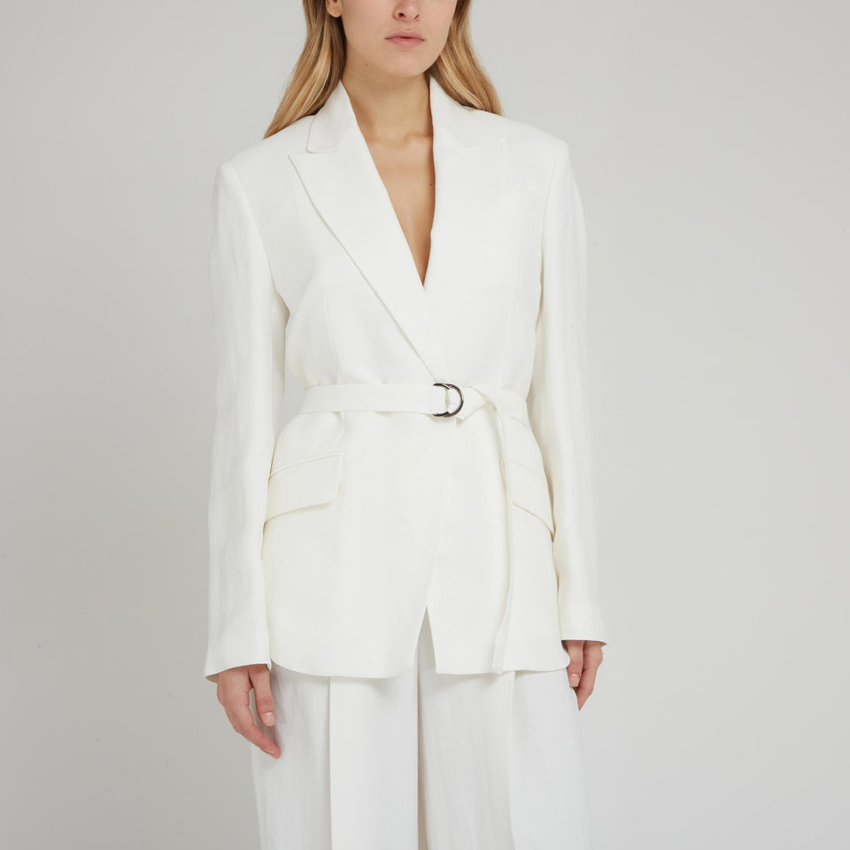 Blazer doppio petto in lino bianco