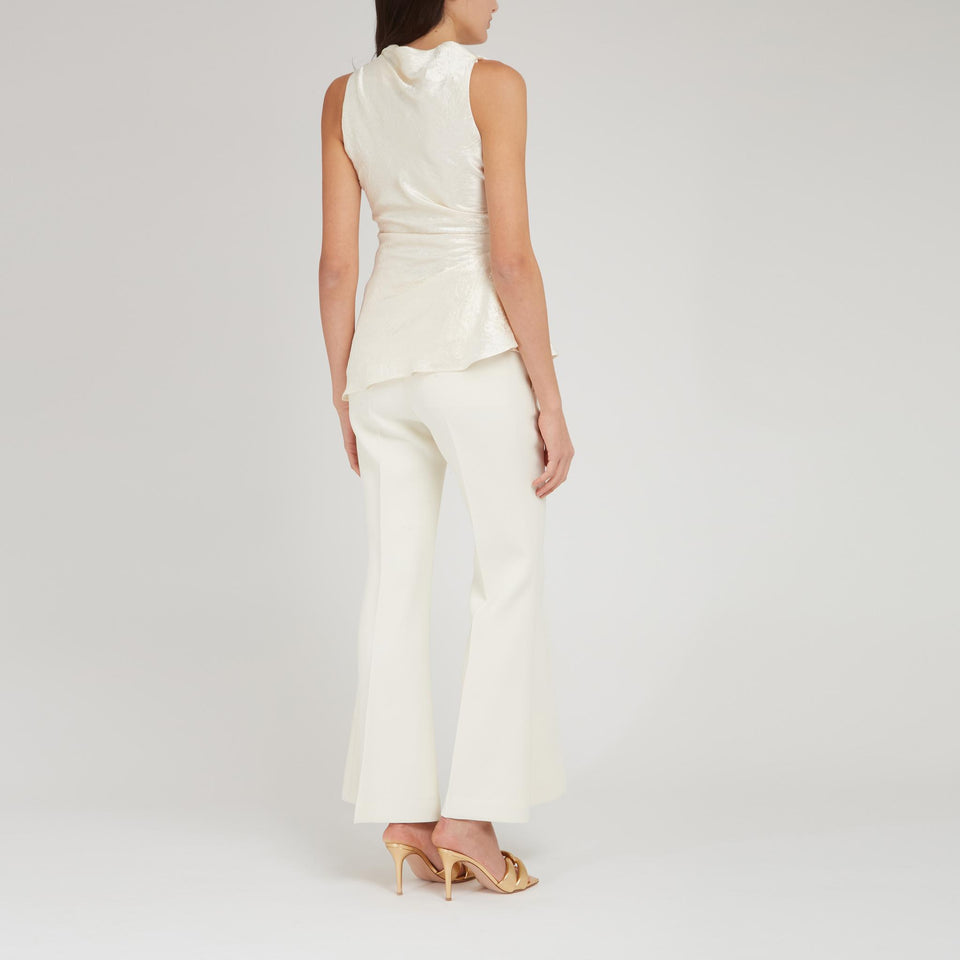 Top asimmetrico in tessuto beige