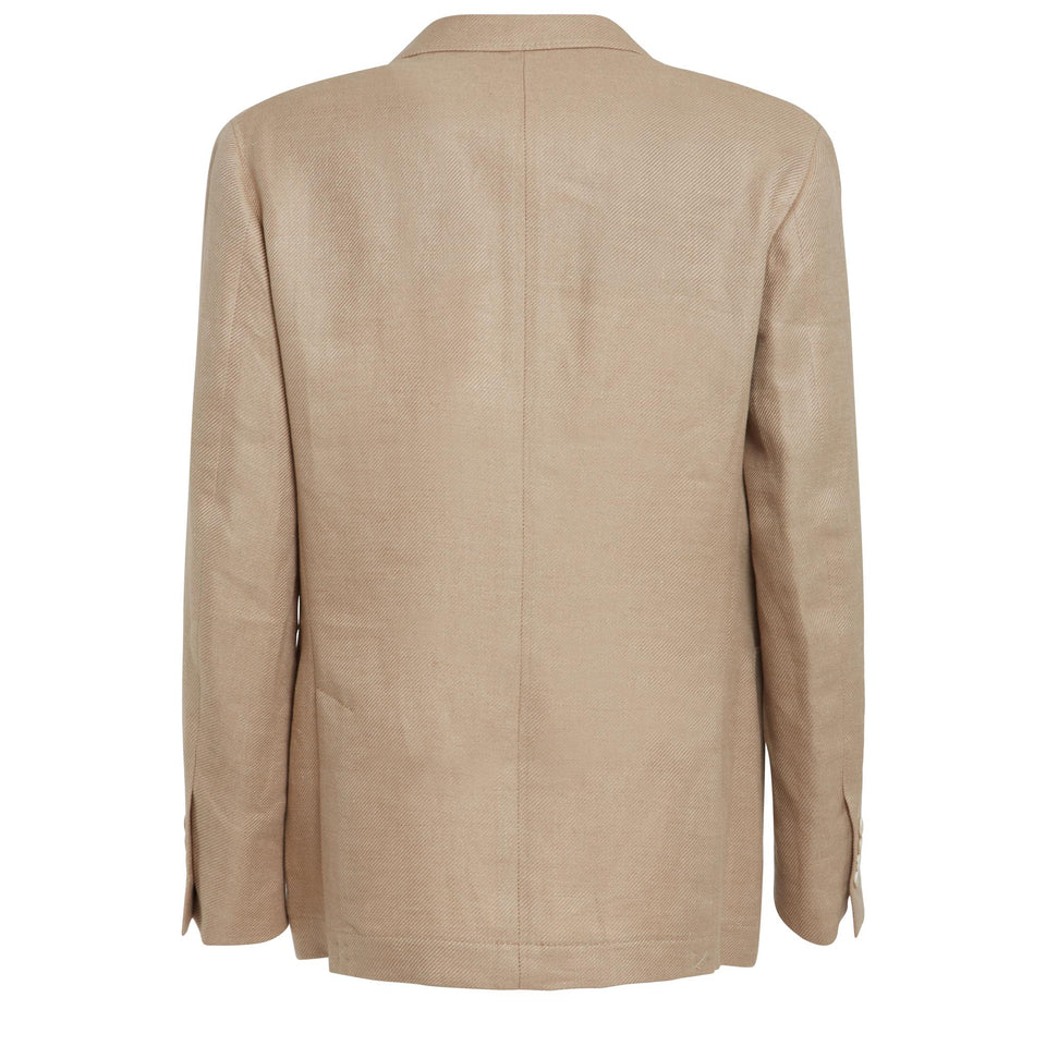 Giacca mono petto in lino beige
