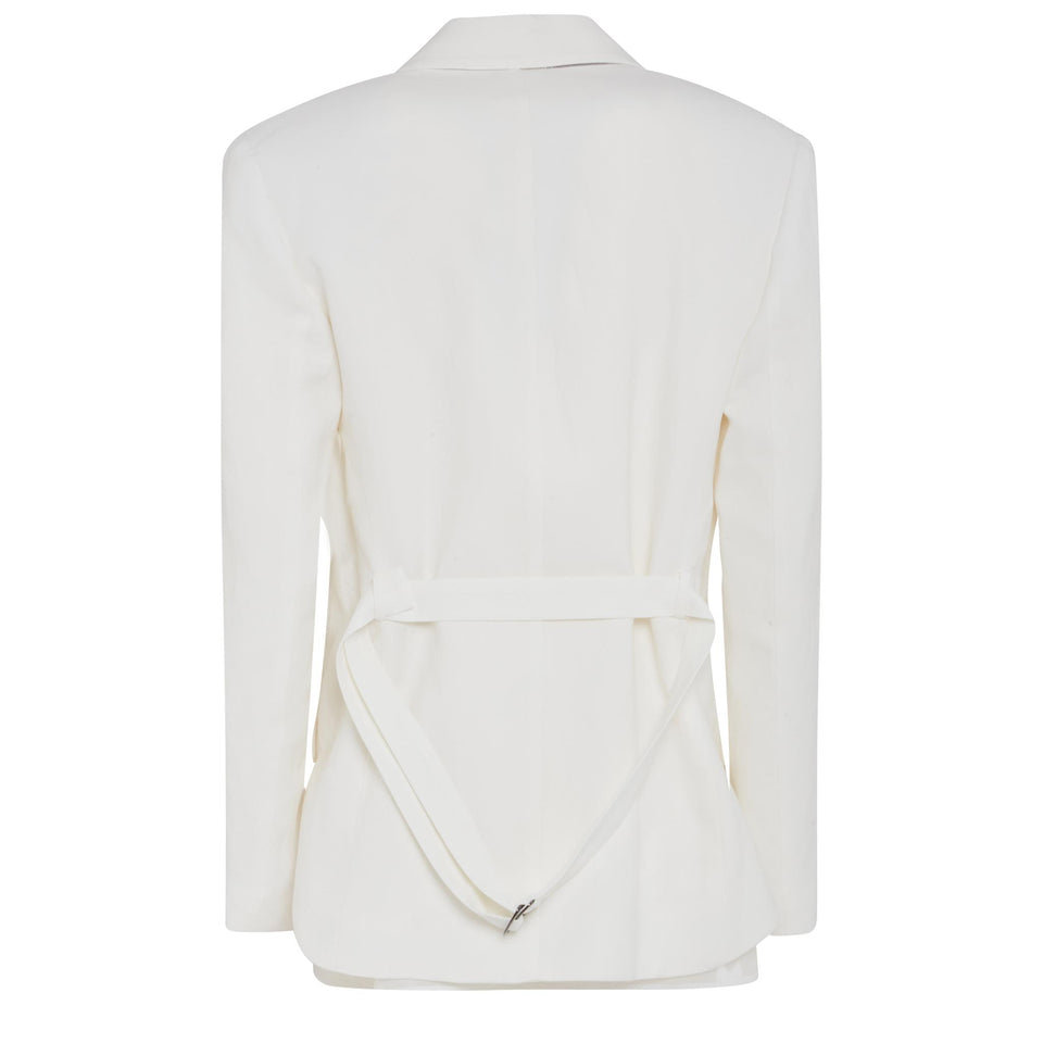 Blazer doppio petto in lino bianco