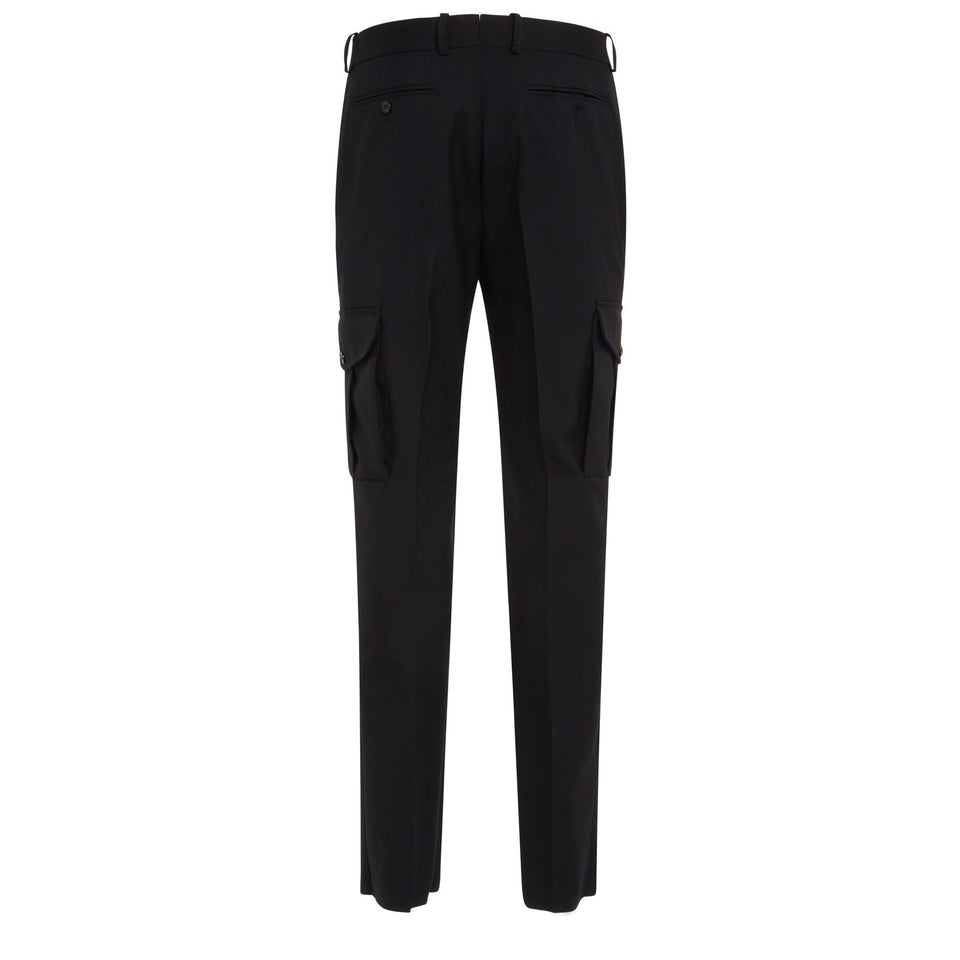 Black wool cargo trousers