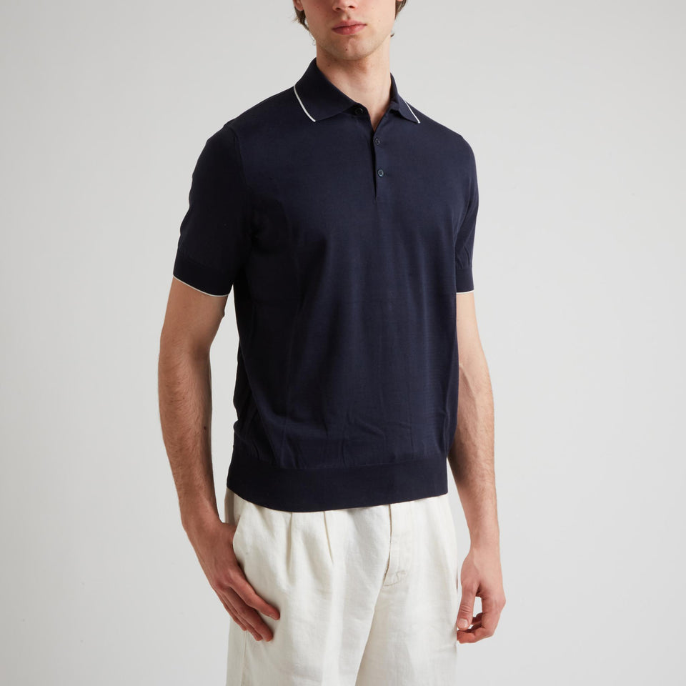 Polo in cashmere blu