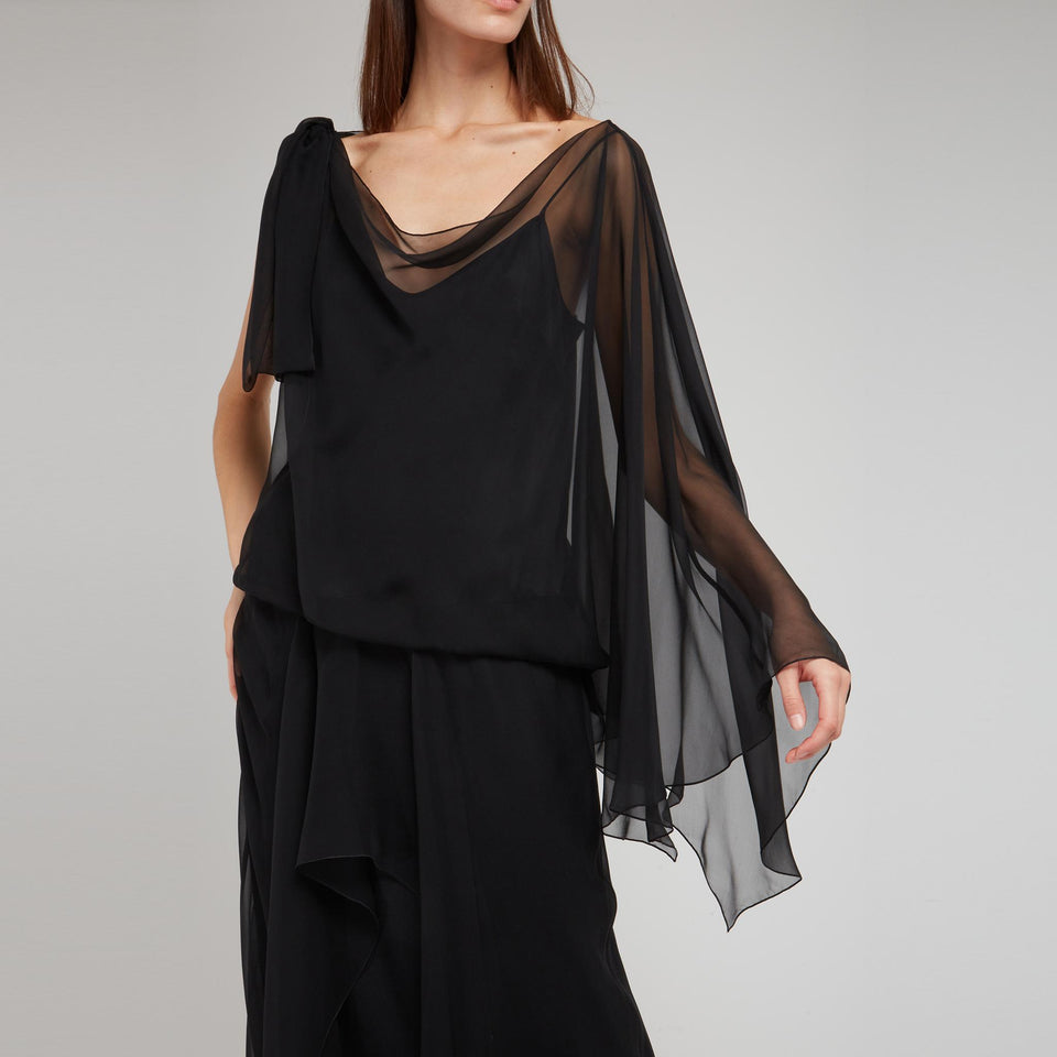 Long dress in black fabric