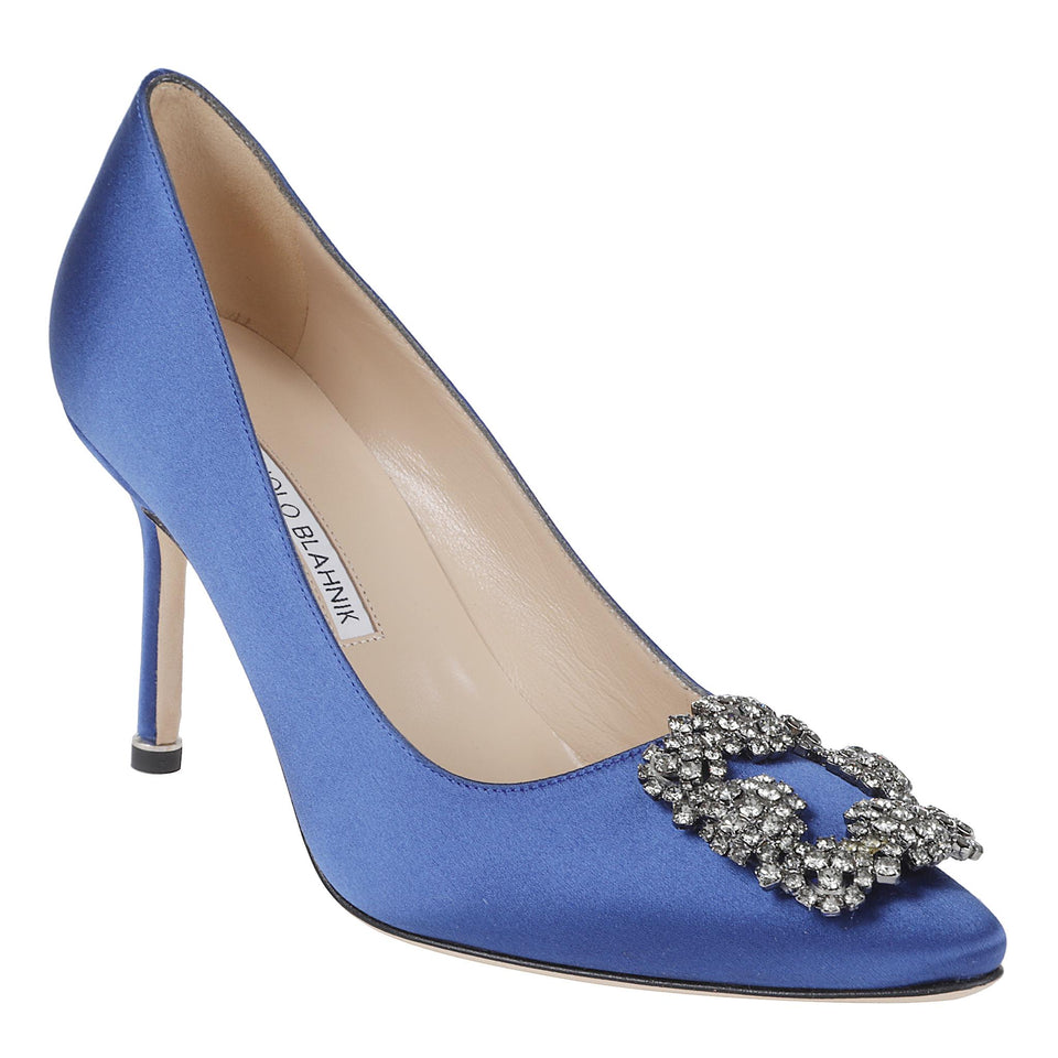 Decolletè ''Hangisi 90'' in raso blu 9XX-0663 BBLU MANOLO BLAHNIK