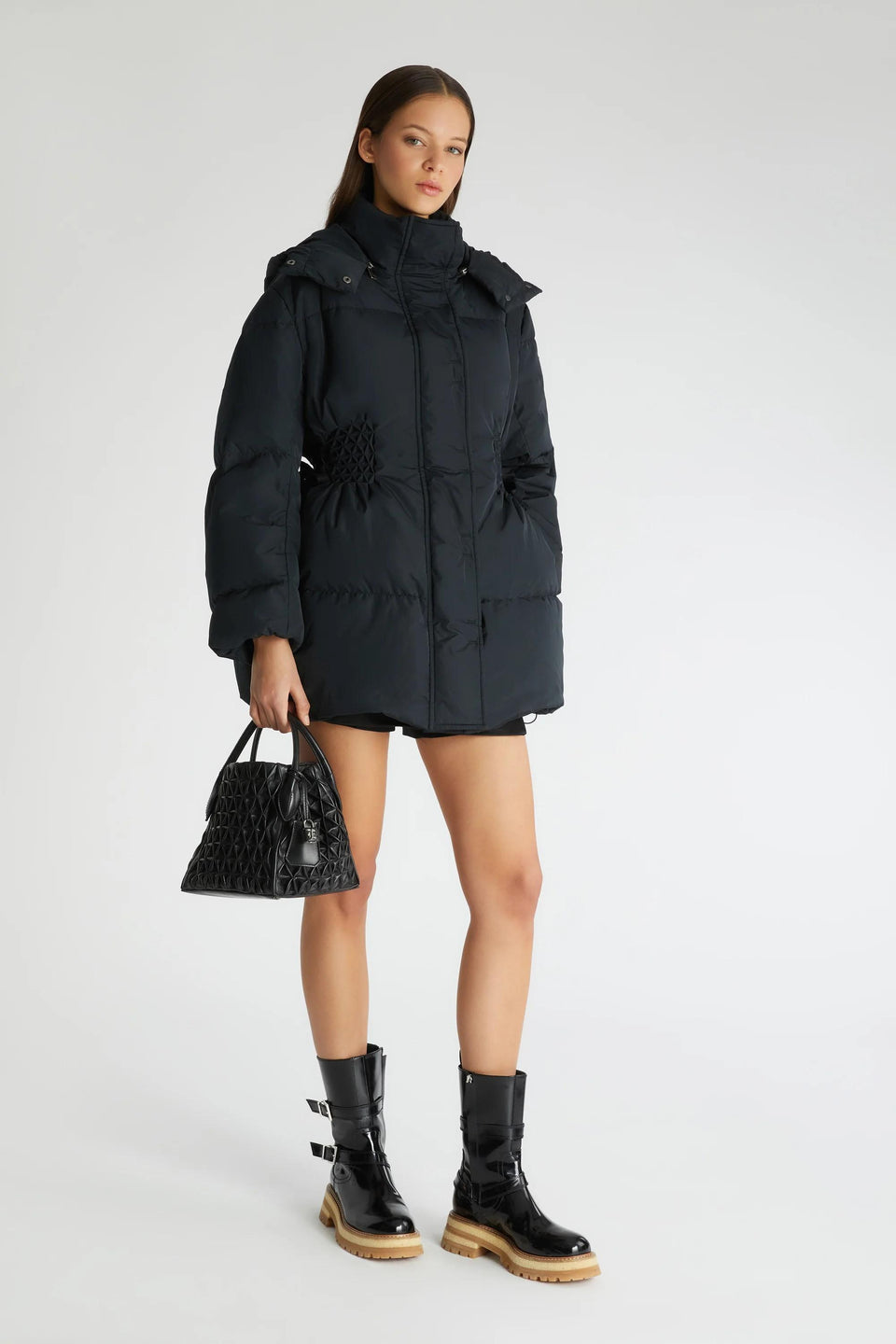 Black fabric down jacket