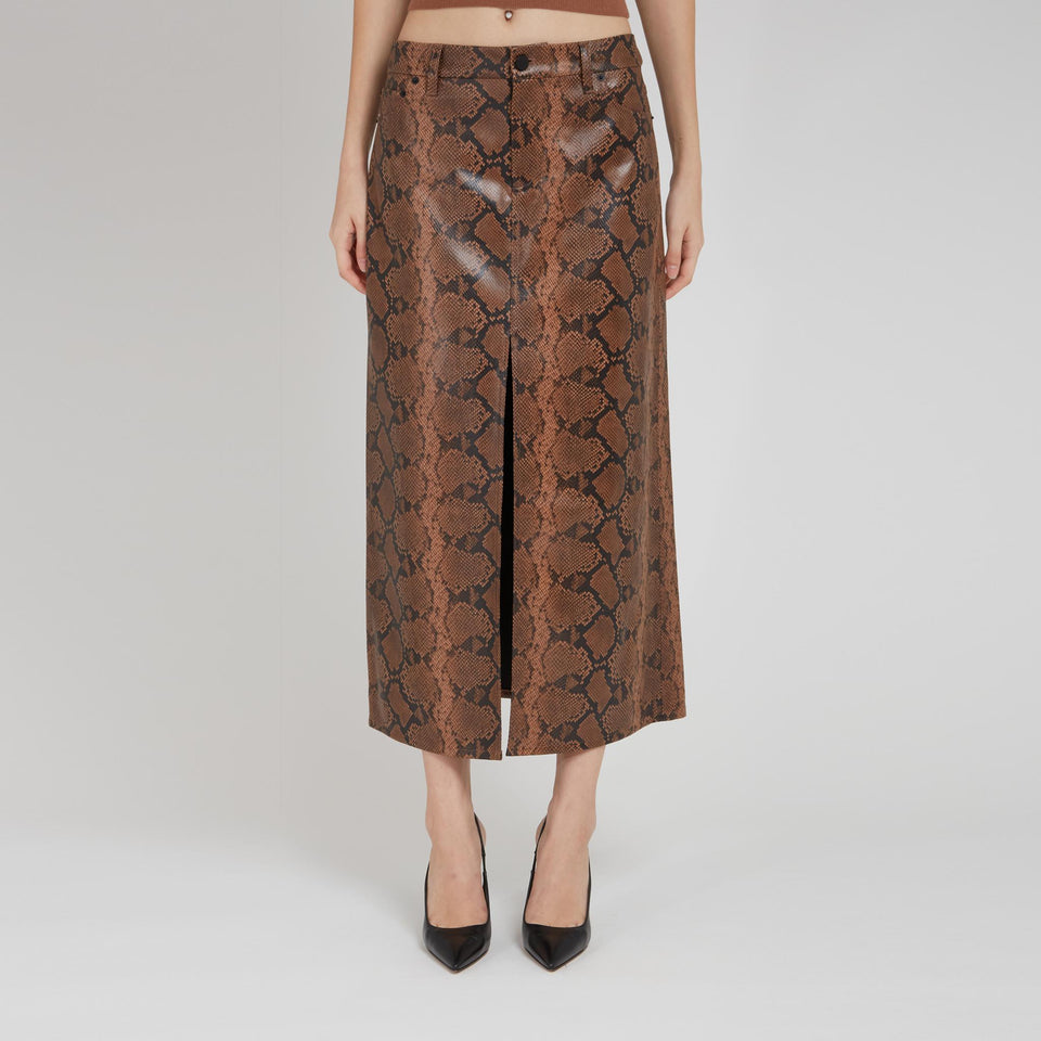 Gonna lunga in pelle sintetica marrone