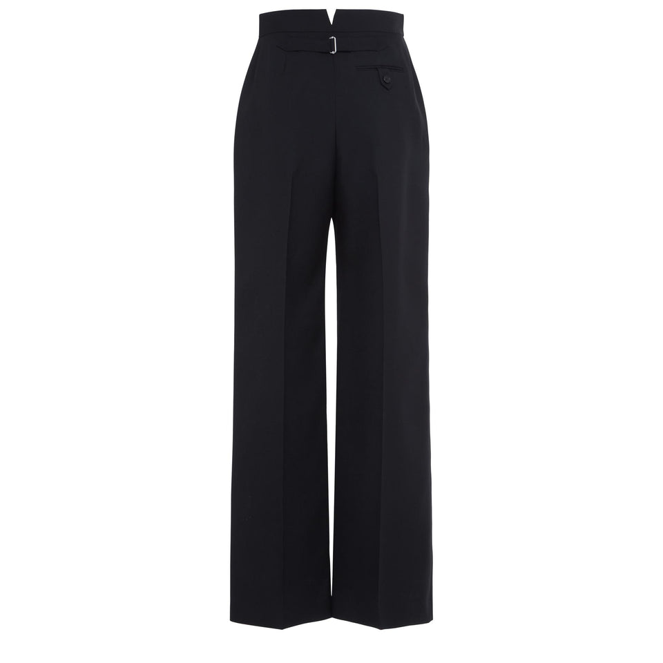Black wool wide leg trousers