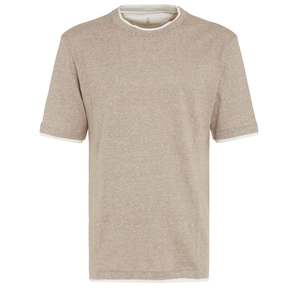 Beige linen and cotton T-shirt