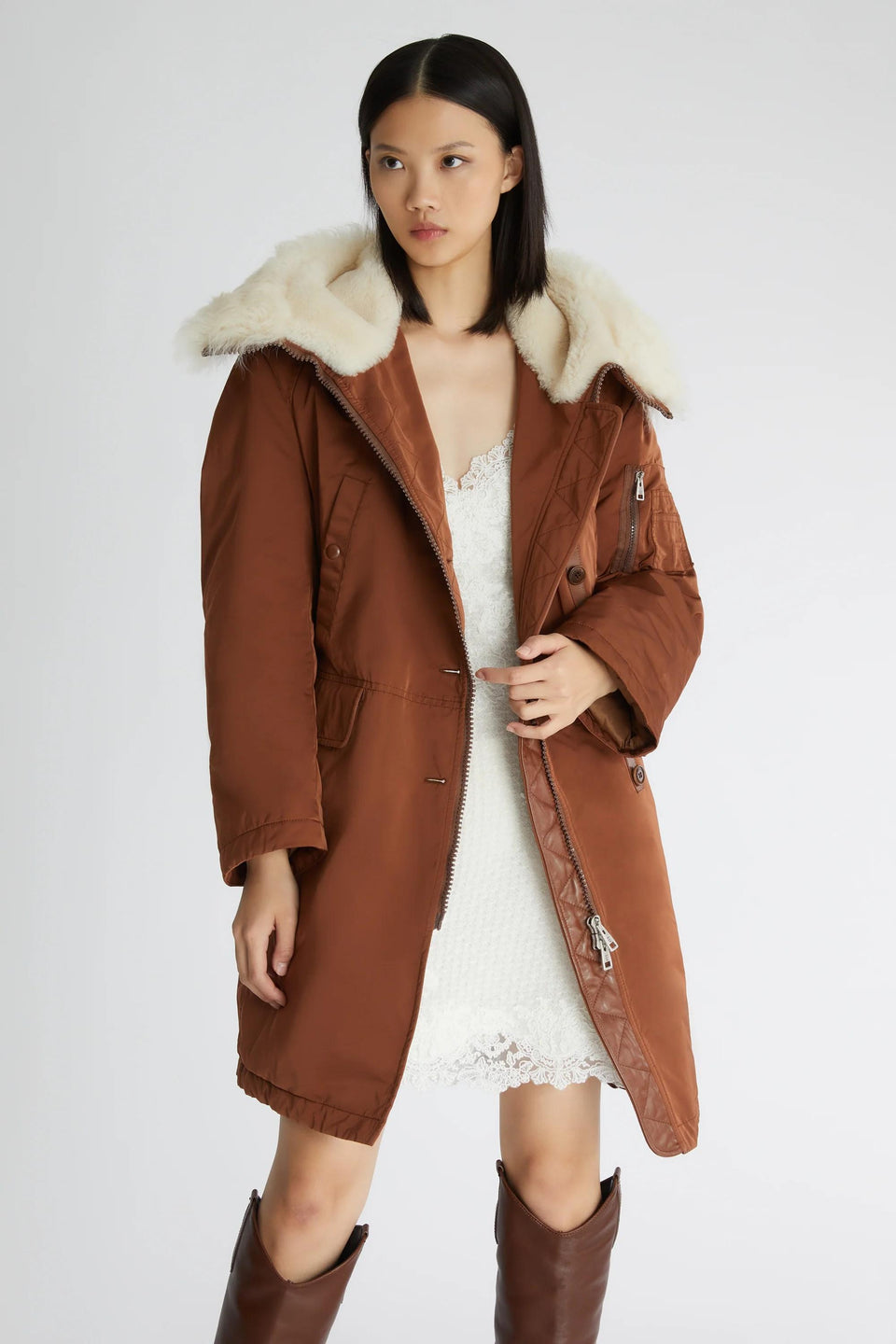 Parka in tessuto marrone