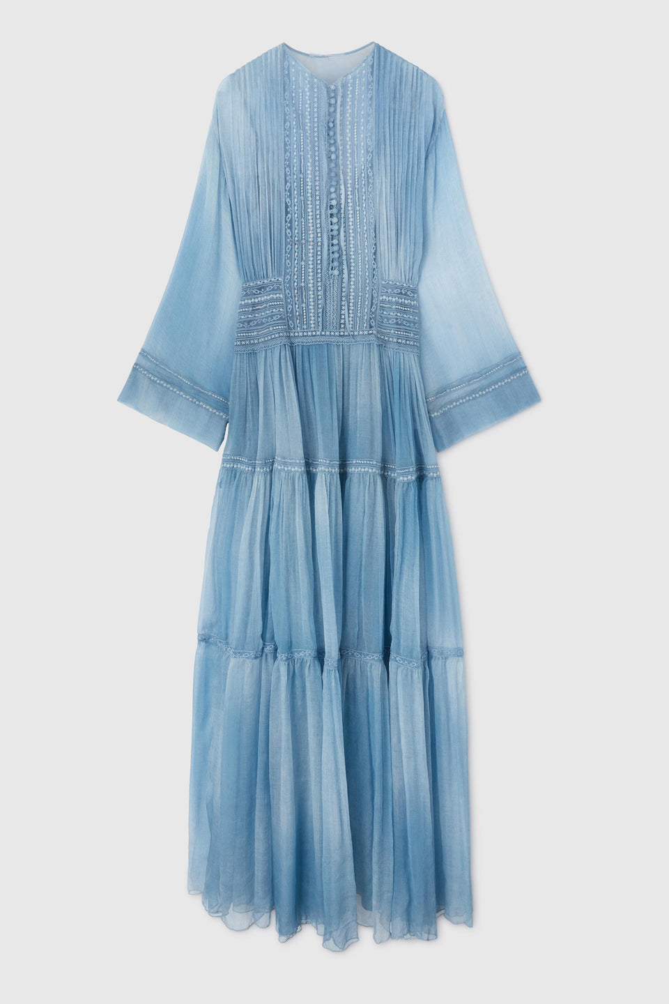 Long blue silk dress