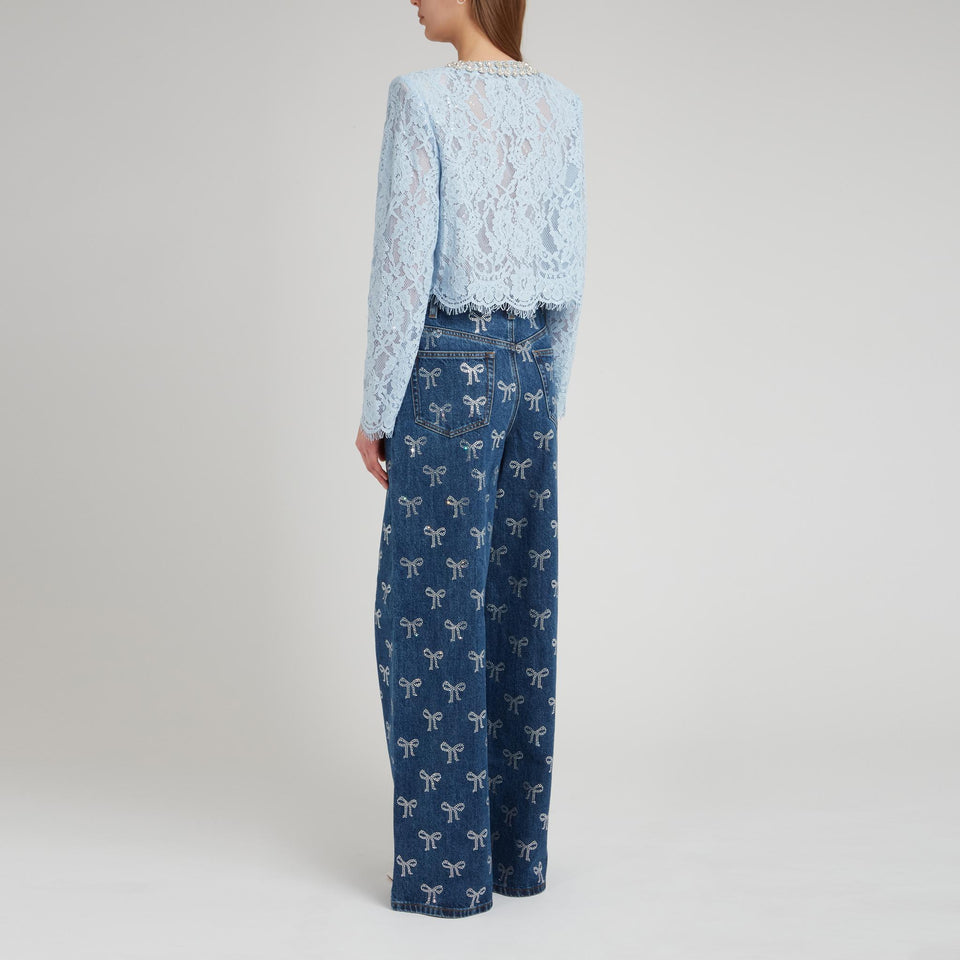 Light blue fabric crop jacket