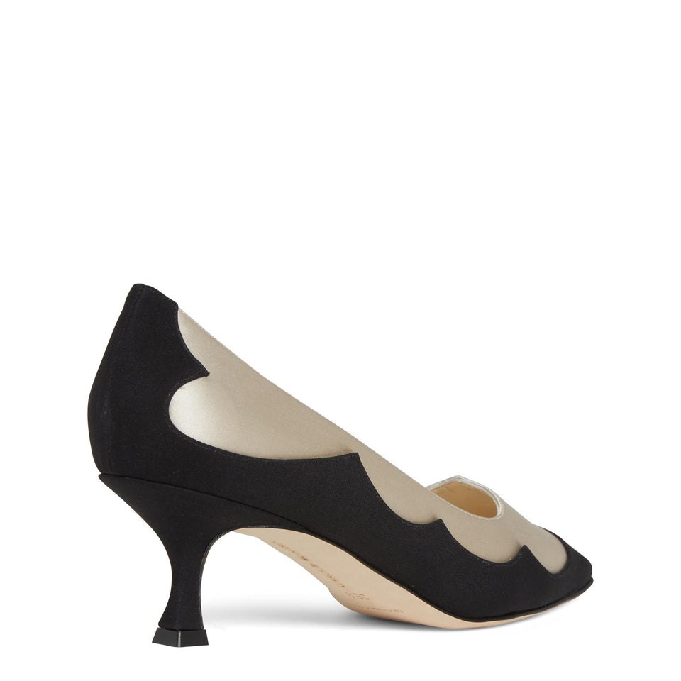 Décolleté "Fabraka 50" in tessuto bianca e nera 324-2786 BLCK/DCRM MANOLO BLAHNIK