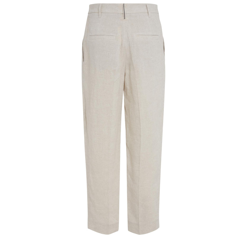 Pantalone in lino beige MH547P8308 C169 BRUNELLO CUCINELLI