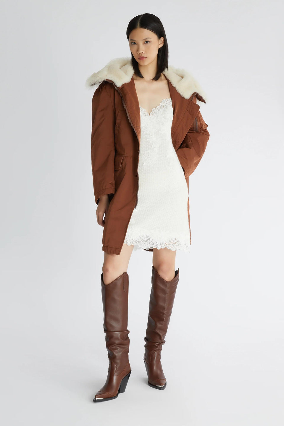 Parka in tessuto marrone