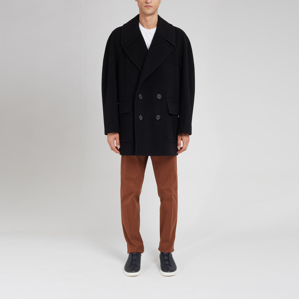 Cappotto doppio petto in cashmere nero