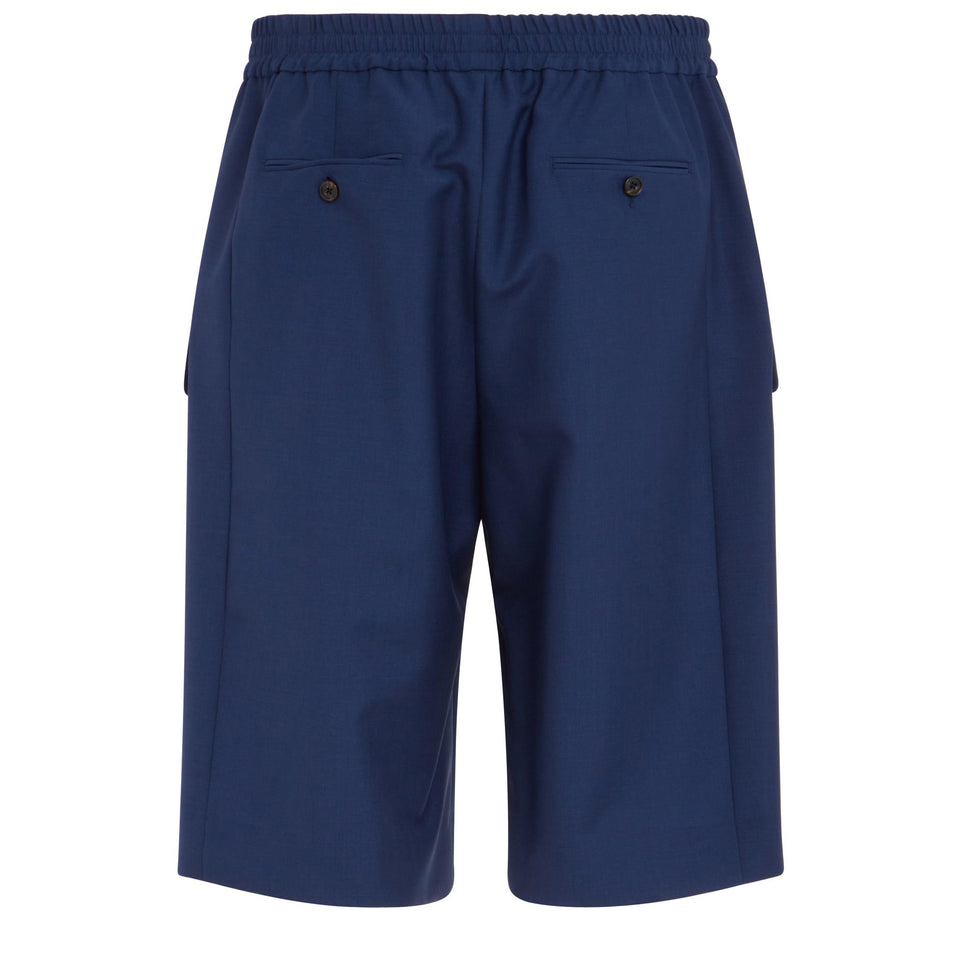 Shorts cargo in lana blu