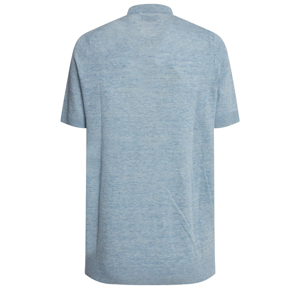 T-shirt in lino e cotone azzurra