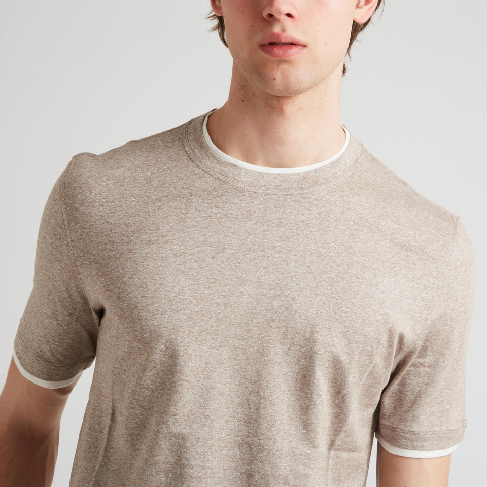 Beige linen and cotton T-shirt