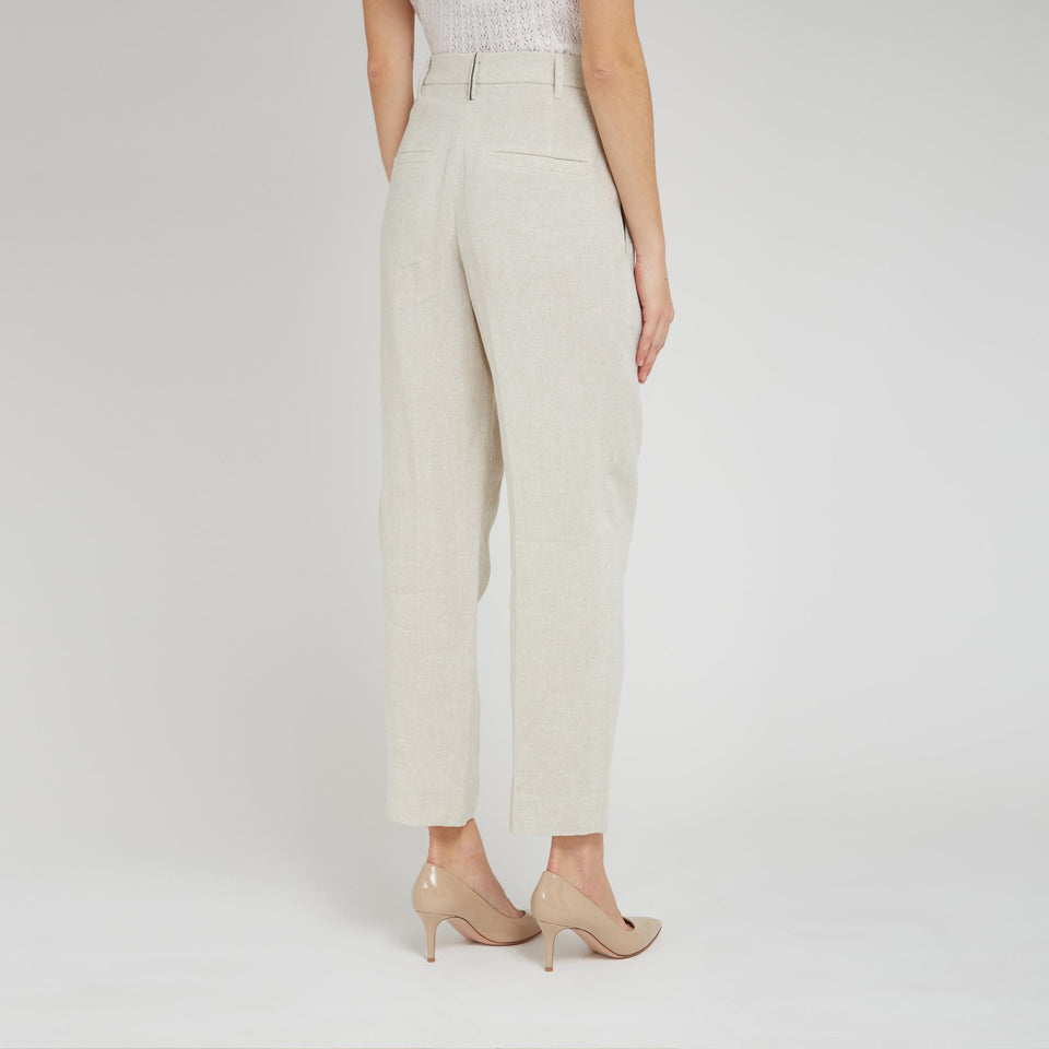 Pantalone in lino beige MH547P8308 C169 BRUNELLO CUCINELLI