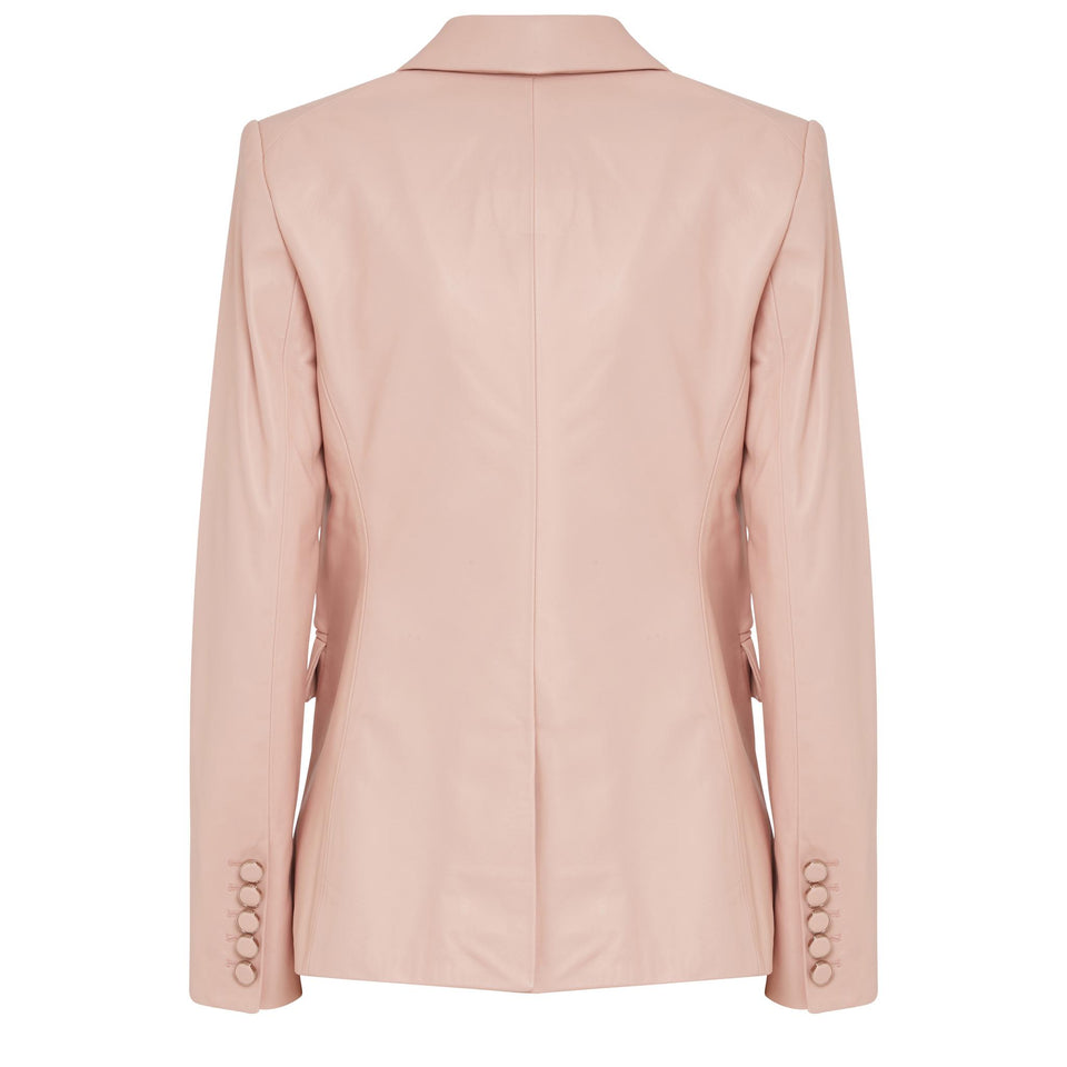Giacca doppio petto in pelle rosa