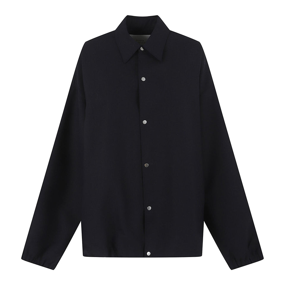 Giacca a camicia in lana blu SPHERE SNM-1149DNAVY STUDIO NICHOLSON