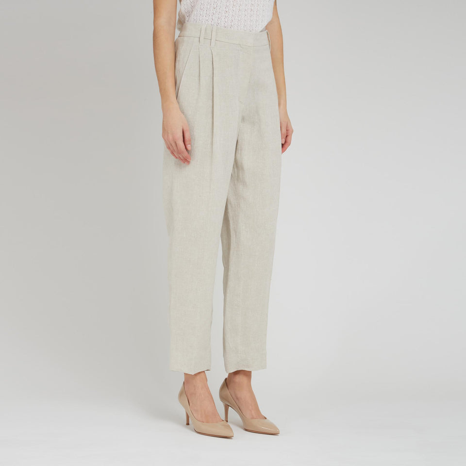 Pantalone in lino beige MH547P8308 C169 BRUNELLO CUCINELLI