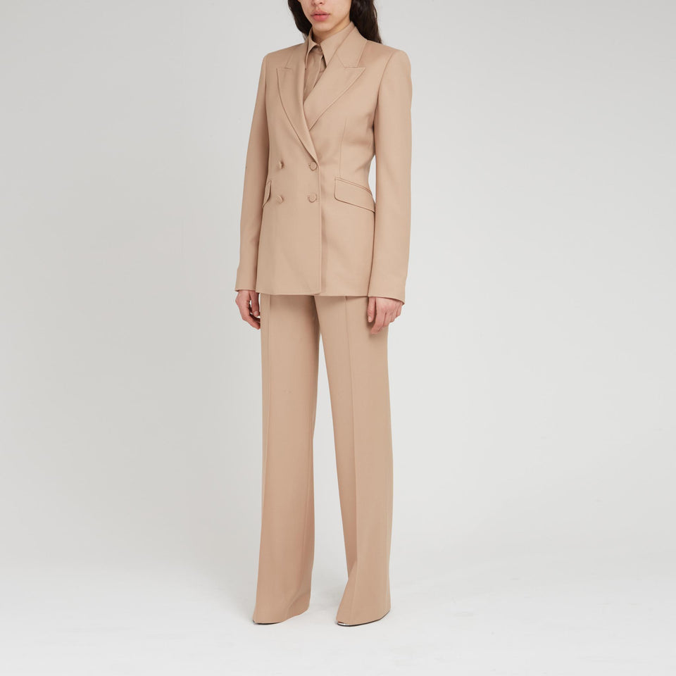 "Stephanie" double-breasted camel wool blazer