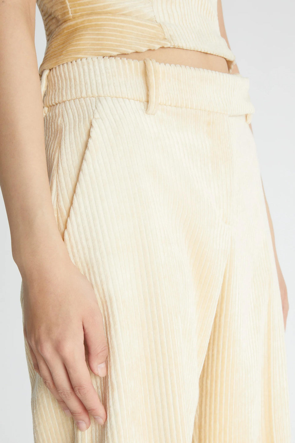 White velvet trousers