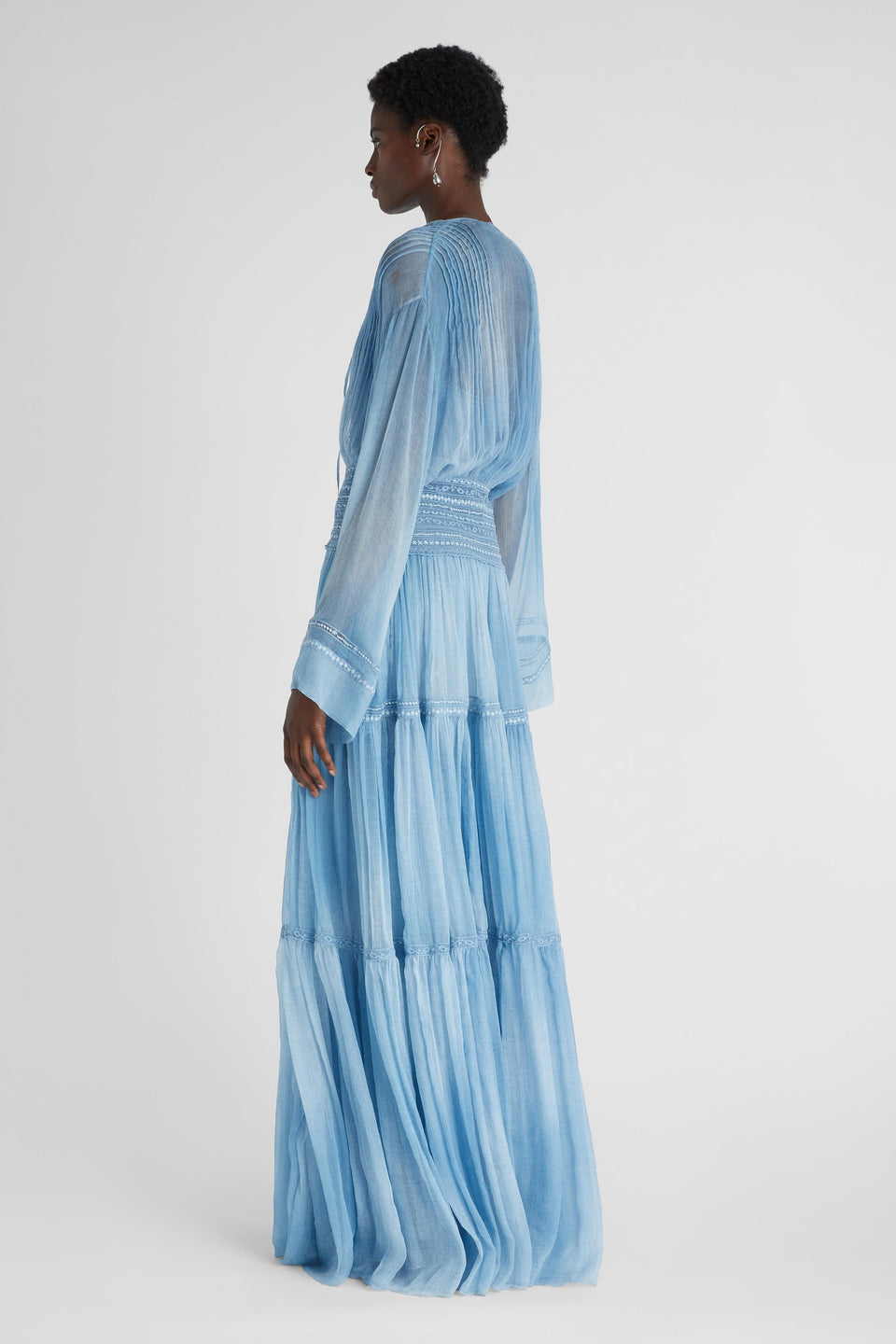 Long blue silk dress