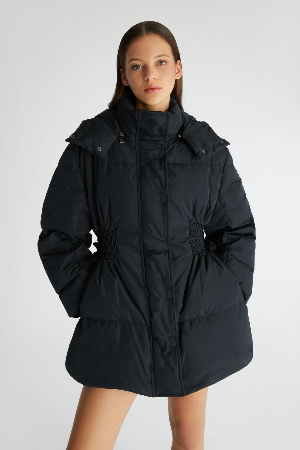 Black fabric down jacket
