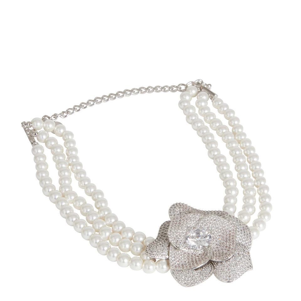 White pearl and crystal necklace