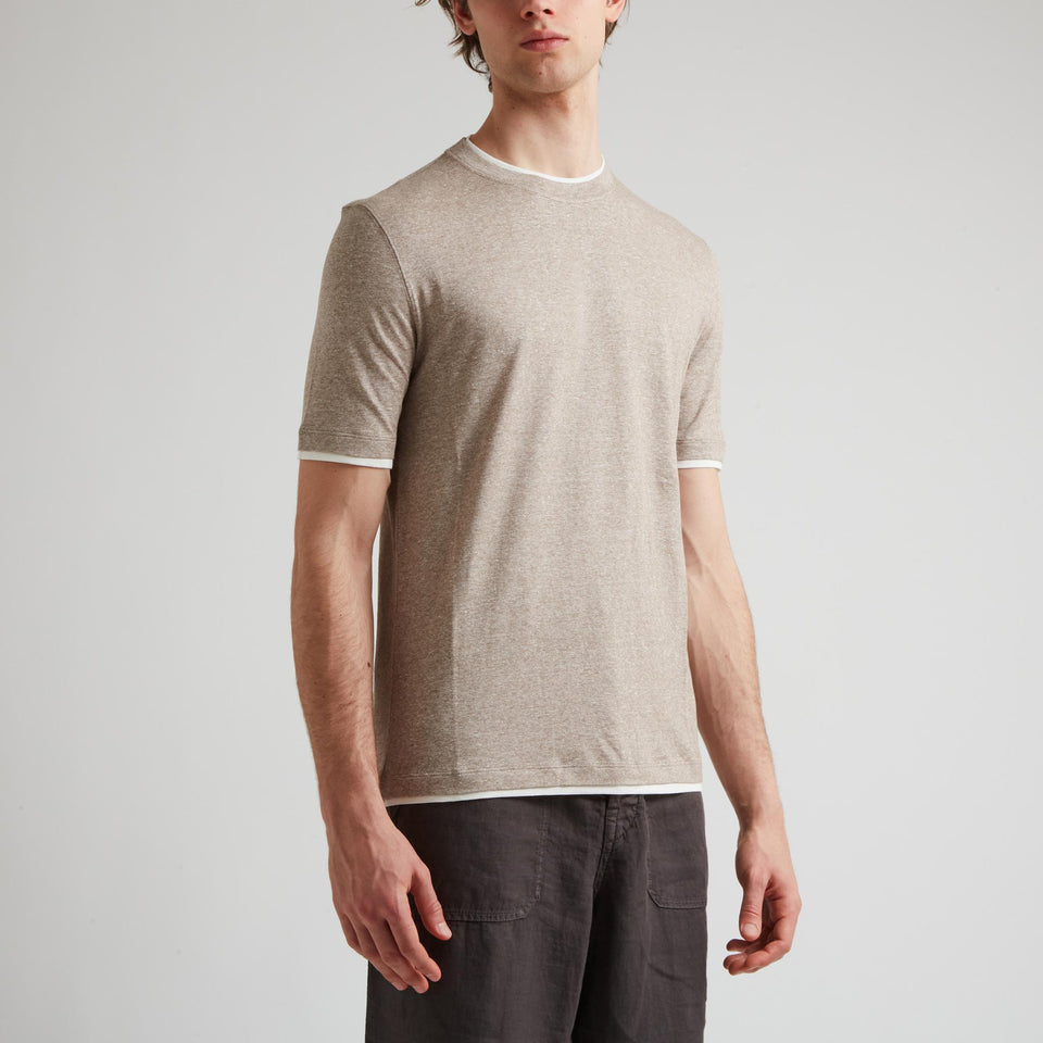 Beige linen and cotton T-shirt