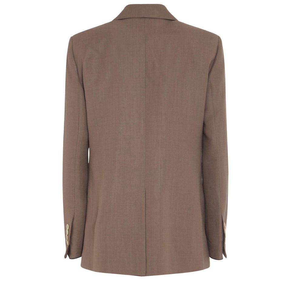 Brown Linen Double Breasted Blazer