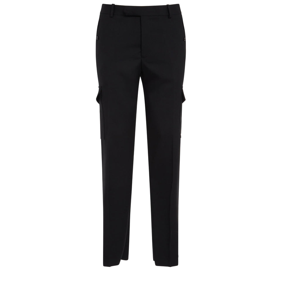 Black wool cargo trousers