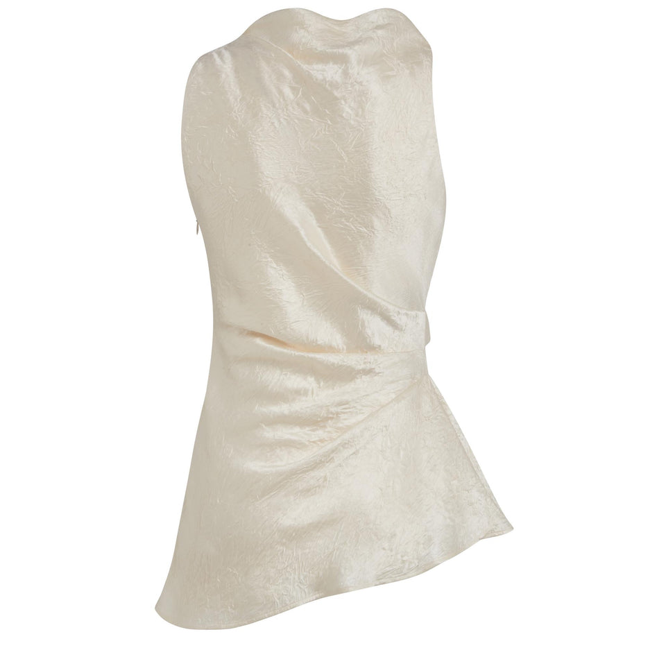 Top asimmetrico in tessuto beige