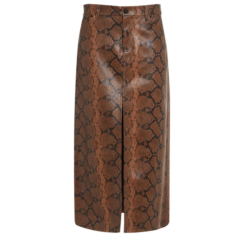 Gonna lunga in pelle sintetica marrone